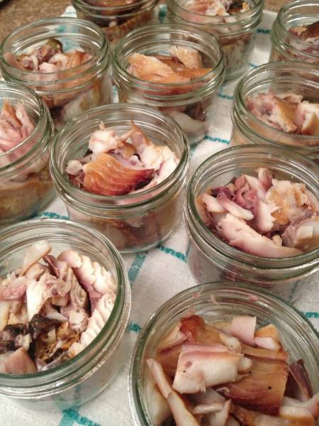 Filling jars with smoked whitefish